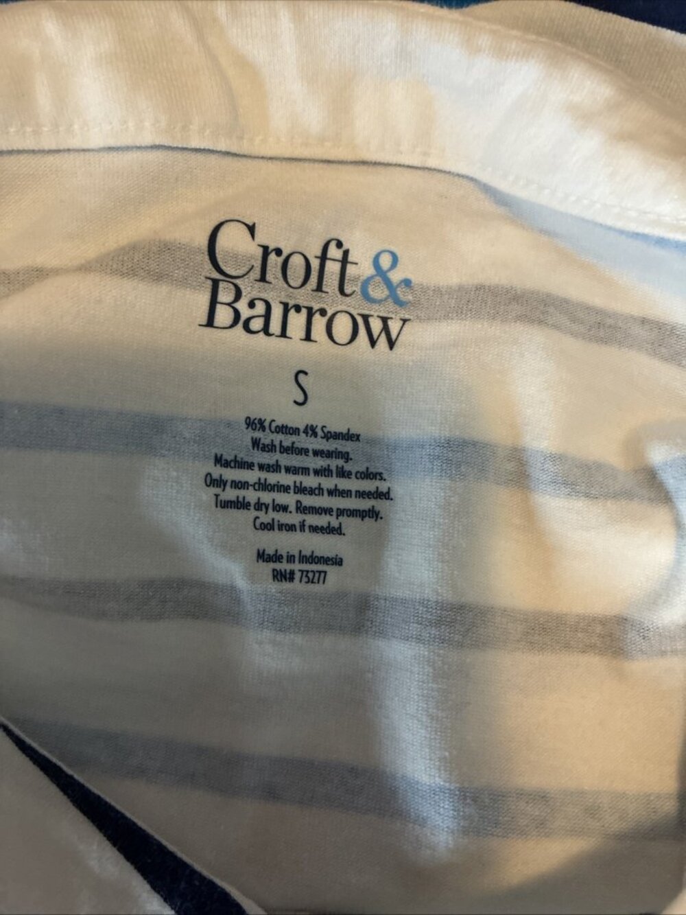 Croft & Barrow Womens Striped Knit Top Blue White 3/4 Sleeve Surplice Neck S - Picture 9 of 9